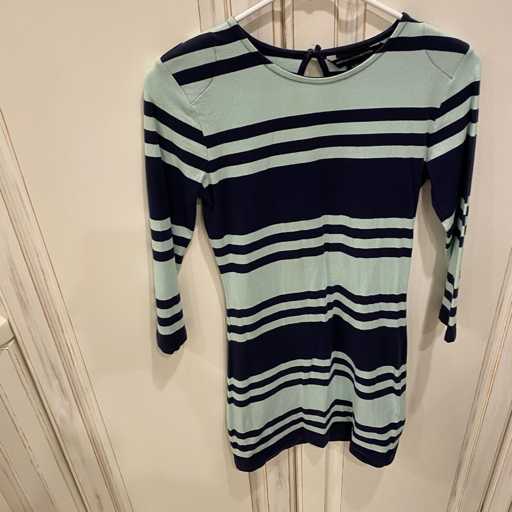 French Connection 3/4 Sleeves Striped Blue Bodycon Dress Size 4